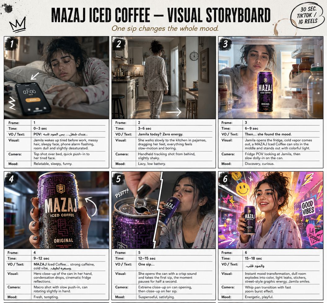 AI Visual Storyboard example showing shot-by-shot breakdown
